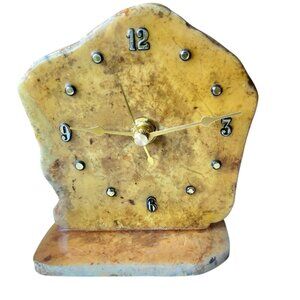 Quartz Stone Desk Clock Gold Hands & Numbers Tested Works Table Top Shelf VTG